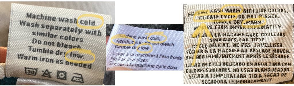 Sheet fabric care tags require gentle treatment cold water low dryer
