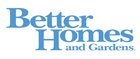 Better Homes and Gardens logo is staggered light blue serif type of various sizes
