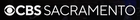 CBS Sacramento logo is all caps white sans serif type in a black rectangle with a white cbs eye logo next to it