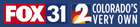 Fox 31 Colorado's Very Own 2 logo is white type in a blue yellow and red rectangle