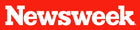 Newsweek logo is white type in red rectangle