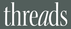 Threads Magazine logo is white lower case letters in a grey rectangle with the a in italics