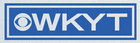 Wad-Free inventor on WKYT logo is all upper case white letters in a blue and white rectangle and a white eye mark symbol next to it