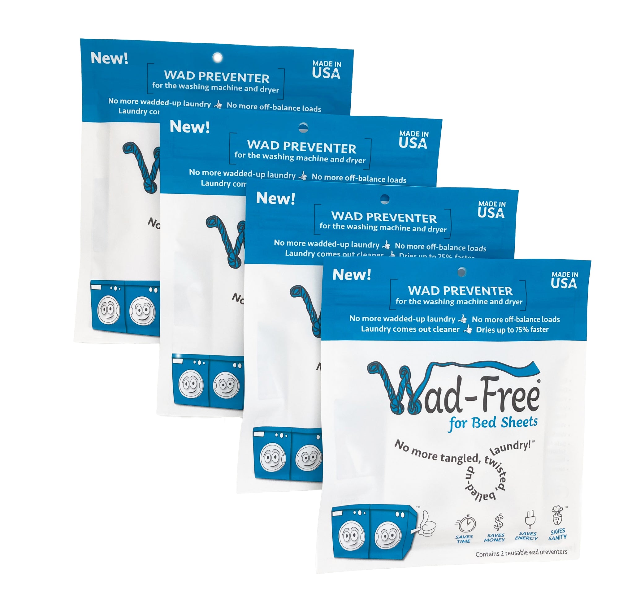 4 packages of Wad Free for Bed Sheets Family Gift Pack