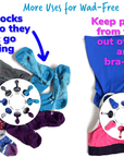 More uses for Wad-Free Keep socks paired so they do not go missing and keep padding from falling out of bras and bra-tops.