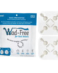 Wad-Free for Bed Sheets blue and white packaging with two square plastic devices