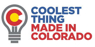 Wad-Free Finalist Coolest Thing Made in Colorado logo is red blue and yellow with a lightbulb