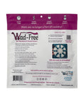 White and vivid orchid colored packaging of Wad-Free for Blankets and Duvet Covers packaging back includes product specifications and a photo of a teal blanket attached to a white round Wad-Free