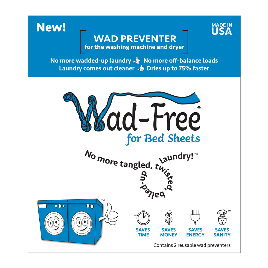 Wad-Free product packaging front The package is blue and white